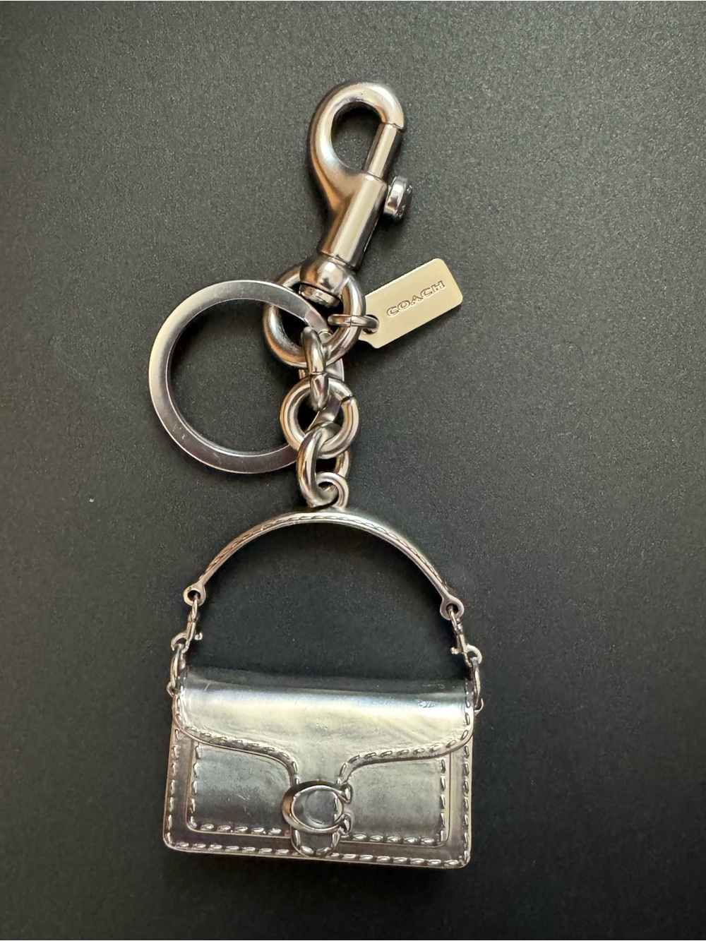 Coach Metallic Silver Tabby Purse Keychain charm
